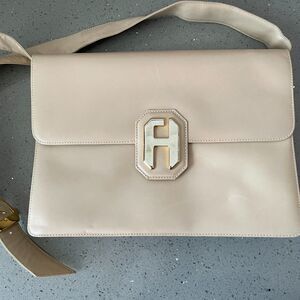 Fred Hayman Beverly Hills handbag convertible clutch beige leather Vintage
